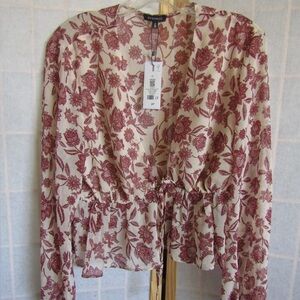 Dynamite Floral Blouse - Burgundy and Cream